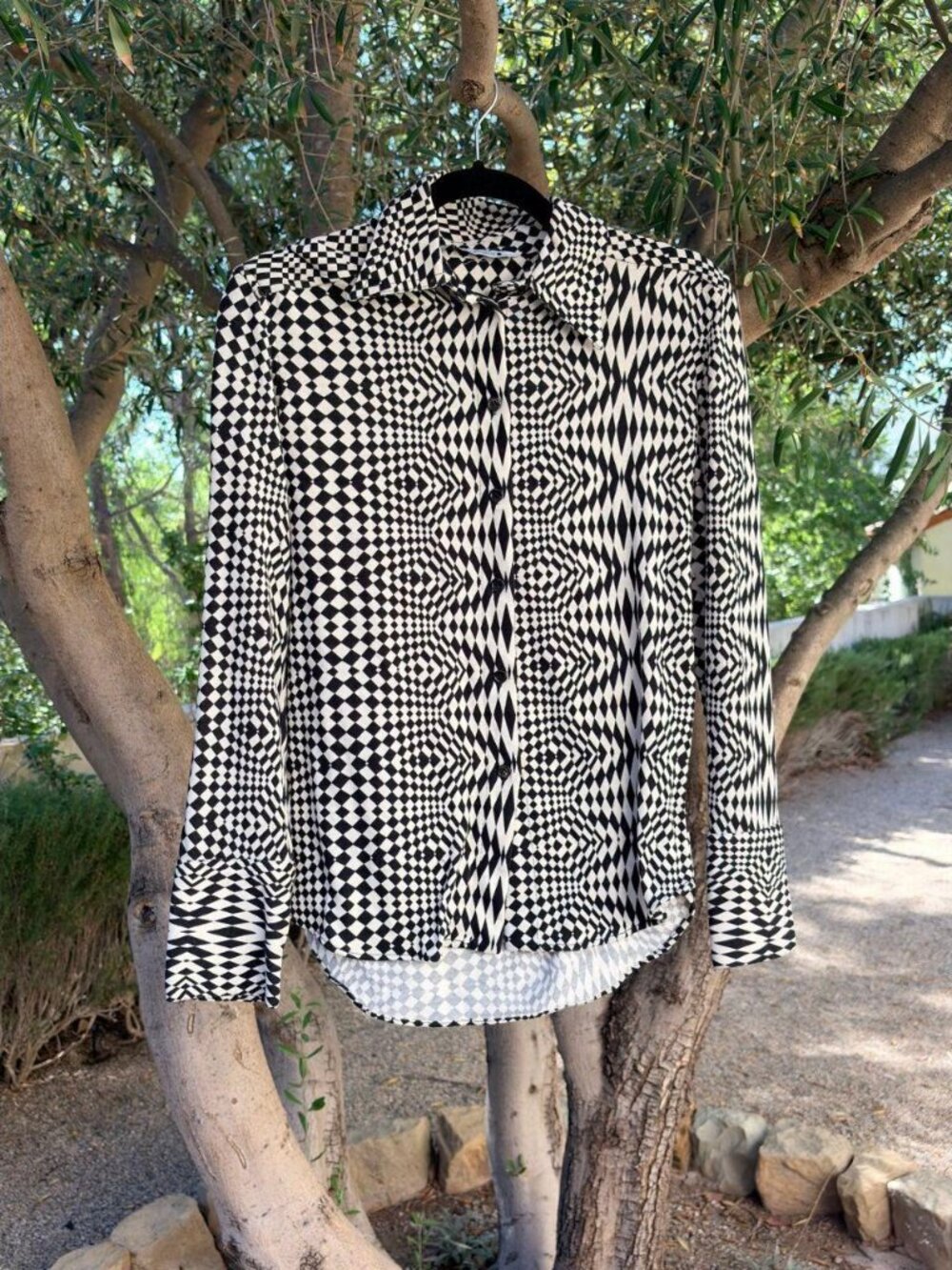 Zara Black White Checkered Long Sleeve Button Up Shirt M
